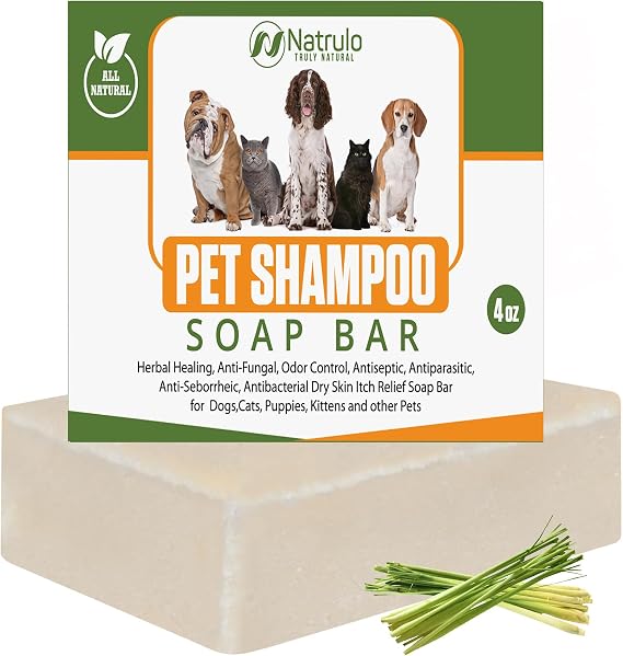 Natrulo All Natural Pet Shampoo Soap Bar for Dogs, Cats, Puppies Herbal Healing Dry Skin Itch Relief, Odor Control Bar Soap for Pets Gentle, Plant-Based, Easy-to-Use Pet Soap Bar Made in USA