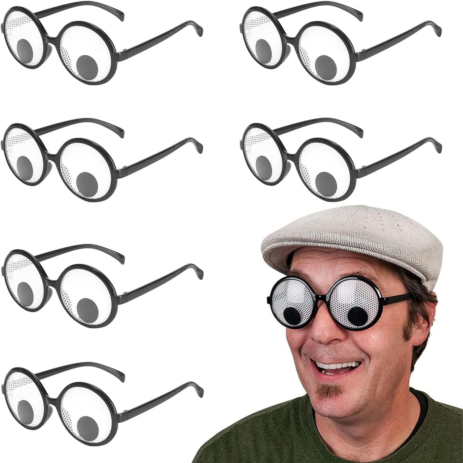BOZILY 6Pcs Shaking Googly Eyes Glasses Giant Googly Eyewear Funny Shaking Eyes Glasses Funny Costume Accessories for Halloween Adults Kids Party Favors
