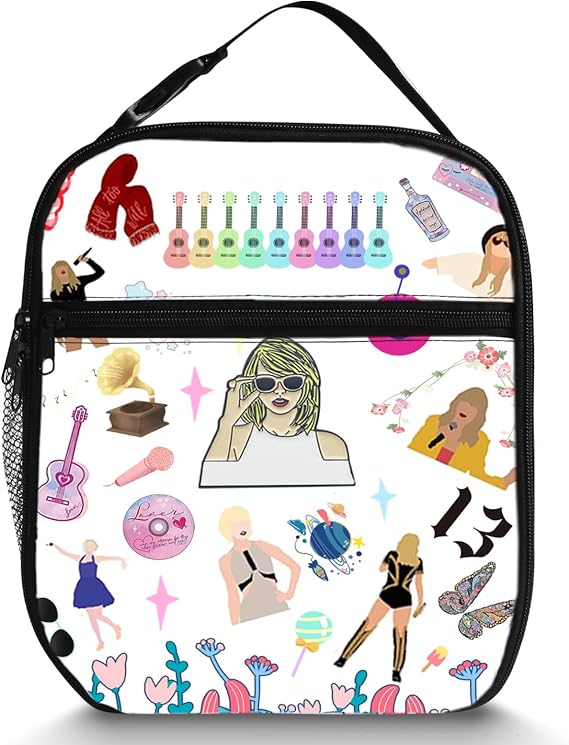 Popular Insulated Lunch Bag Women Tote Bag for Music Lovers, Large Capacity Lunch Box, Reusable Lunch Box for Adults Picnic Work, White