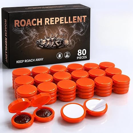 80Pcs Roach Bait Indoor Infestation,Powerful Attraction Cockroach Gel Bait,Roach Repellents for Small Large Roach,Cockroach Deterrent,Easy to Apply Cockroach Control for Effective Home Protection