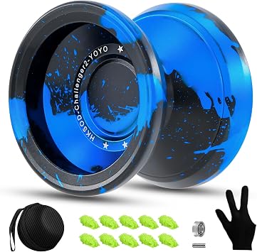 Responsive YoYo Professional with Dual Function, with Replacement Bearing  10 Yoyos Strings, Bearing Removal, Case Bag Black Blue