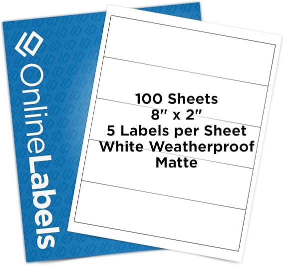 Water Bottle Labels - 8 x 2 - Permanent, Matte, Waterproof - for 16.9oz Bottles - Full-Wrap - Pack of 500 Labels, 100 Sheets - Inkjet/Laser Printers - Online Labels