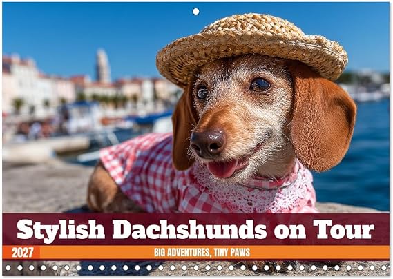 Calendar 2027 Stylish Dachshunds on Tour - Big adventures, tiny paws | Adventurous dachshunds explore the world in style From Tokyo to the... 11.7" x 16.5" Open Size CALVENDO Wall Calendar