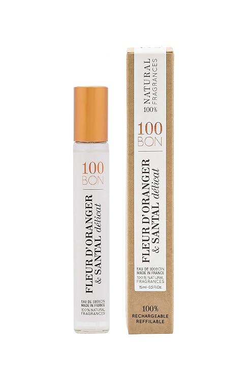 100 BON Fleur D'Oranger & Santal Delicat Fresh & Soothing Organic Fragrance for Women & Men Floral Fragrance with Bergamot, Orange Blossom & Sandalwood - 100% Natural Fragrance Spray, 0.5 Fl Oz