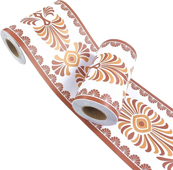 TOOLDECO Gold Floral Self Adhesive Wallpaper Border Peel Stick Kitchen Counter Top Tiles Sticker Decal Sticker for Bathroom Kitchen Wall Ceiling,4.2inch by 32.8ft