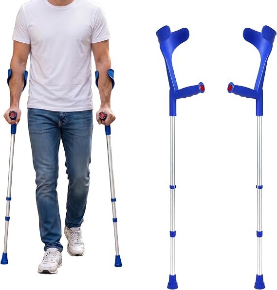 PEPE Mobility Forearm Crutches for Adults (x2 Units) Open Cuff, Adjustable Height, Aluminium, Lightweight Elbow Crutches, Made in Europe