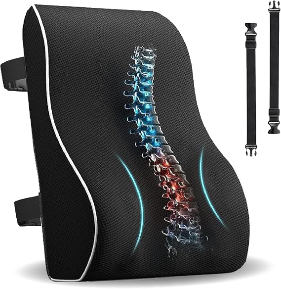 Lumbar Support Cushion for Office Chair, Ergonomic Memory Foam Lumbar Support Pillow for Lower Back Pain Relief, Back Support Cushion for Desk Chair, Car Seat Back Support, Posture Support Pillow