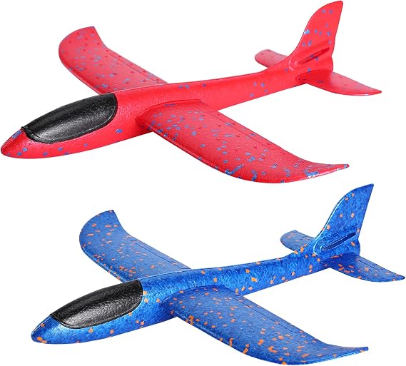 Foam Airplane Toys Throwing Glider 2 Tail Position - 2 Pack - 17.71" | Includes 1 Red and 1 Blue Plane