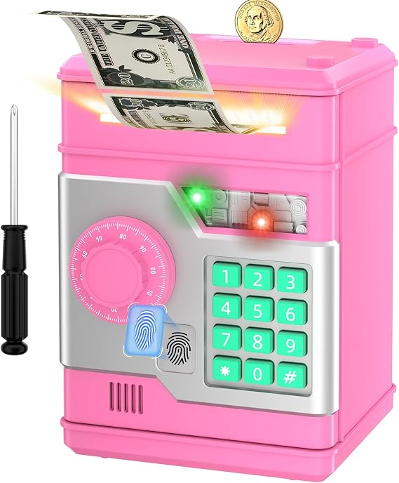 Kids Piggy Bank, Money Saving Cash Coin Electronic Piggy Bank Toys for Ages 5-6, Pink
