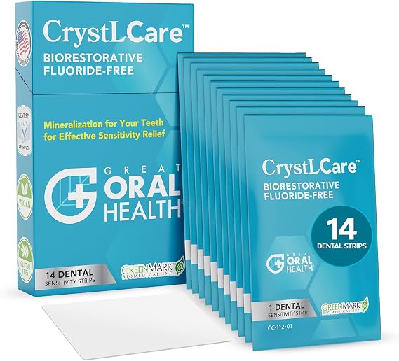 CrystLCare Tooth Sensitivity Treatment for Adults & Kids: Builds Relief with Use Targeted Sensitive Teeth Dental Strips for Nano Hydroxyapatite Enamel Remineralization & Tooth Enamel Repair (14 Count)