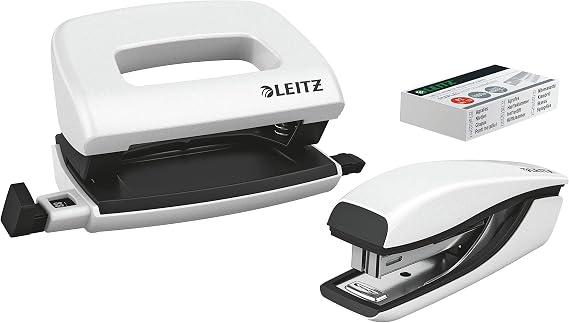 Leitz Nexxt mini delgeç ve zımba seti, 10 sayfaya kadar, P2 No. 10 zımba teli, inci beyazı, WOW, 55612001