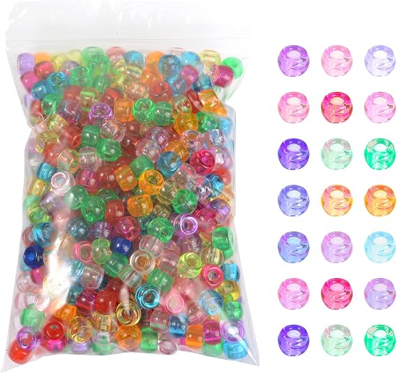 500PCS Pony Beads for Bracelet Making,Plastic Beads for Hair Braids,Candy Pony Beads for Crafts,Kandi Jewelry, Key Chains and Ornaments Decorations,Beads for Jewelry Making