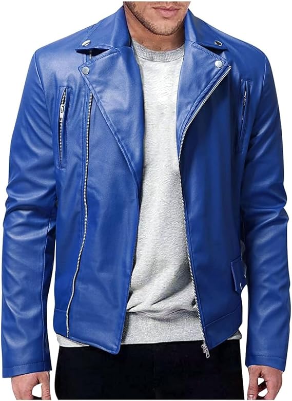 Fashion Faux Leather Jackets for Men Zip-Up Slim Fit Biker Coat Bomber Motorcycle Punk Jacket for Men