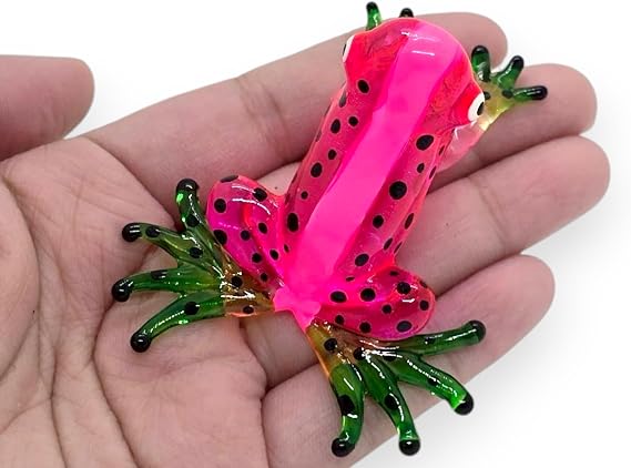 ChangThai Design Tiny 214" Pink Black Dotted Frog Figurine - Miniature Hand Blown Painted Glass Poison Dart Frogs Toad Amphibian Animals Colorful Small Crystal Decorative Collectible Figure Decor Gifts