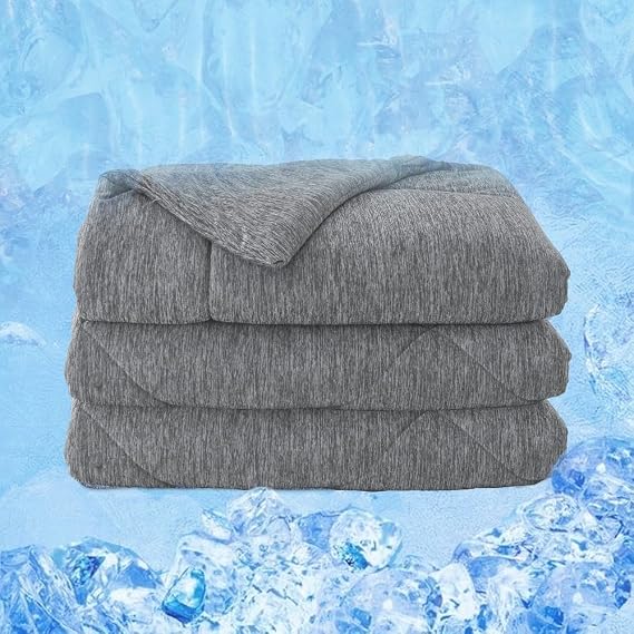 meadow park Cooling Comforter Twin Size, Double Sided Cooling Blanket for Hot Sleepers, Cold Tech Fabric, Q-Max>0.55, Lightweight Breathable Summer Comforter, 60 x 90, Grey