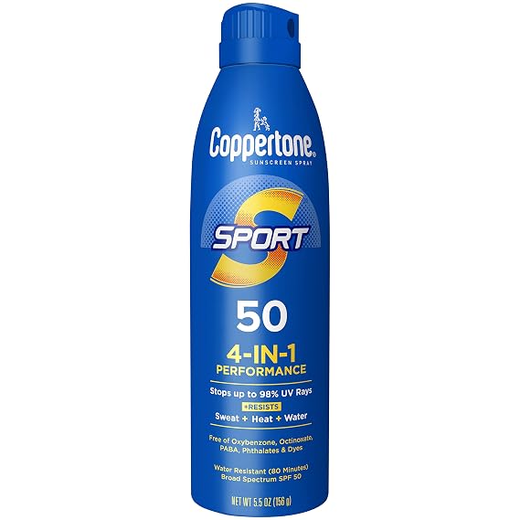 Coppertone Sport Sunscreen Spray, Broad Spectrum SPF 50 Water Resistant Spray Sunscreen, 5.5 Oz