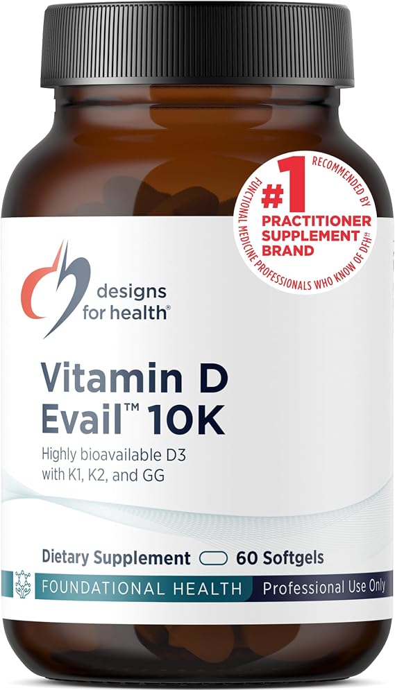 Designs for Health D-Evail 10K - 10,000 IU Vitamin D Supplement with Vitamin K (K1, K2 as MK-4) + GG - Bone, Cardiovascular + Immune Support - Improved Bioavailability Vitamin D3 (60 Softgels)