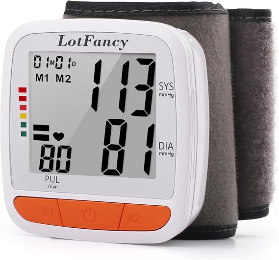 LotFancy Kids Wrist Blood Pressure Monitor, Small Adult BP Cuff 4.9-8.1 | Automatic Wrist Blood Pressure Cuff for Home Use, 2 Users, 180 Memory, Large Display, Easy to Use, Portable Carrying Case