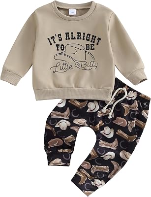 Western Toddler Baby Boy Clothes Its Alright To Be Little Bitty Sweatshirt Cowboy Hat Print Pants Set Country Outfit
