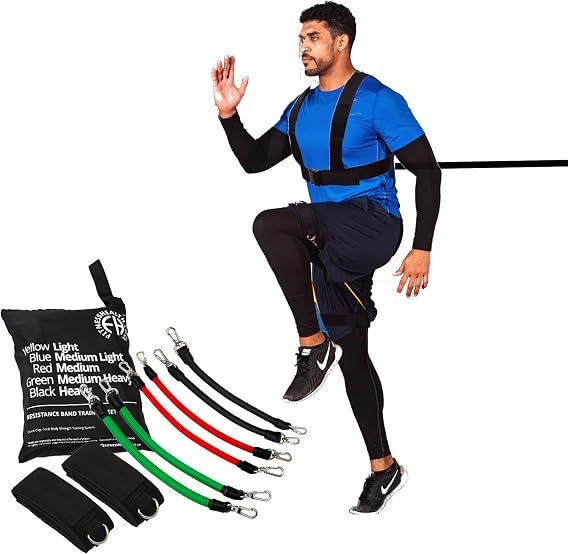 Fitness Health Speed Agility Training Set - Harness Sprint Training - Extreme Training Leg Resistance Bands - Kinetic Workout Set - Suspension Fitness Trainer Set For Home With Carrying Bag