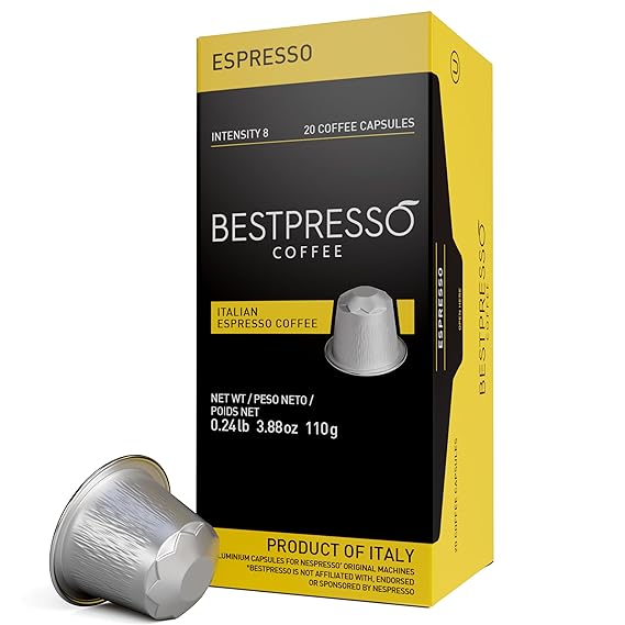 Bestpresso Coffee for Nespresso Original Machine 120 Aluminum pods Certified Genuine Espresso Espresso Blend (Medium Intensity) Pods Compatible with Nespresso Original