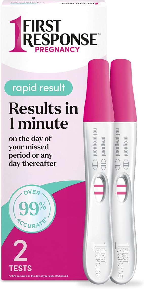 First Response Rapid Result Pregnancy Test, 2 Pack | Results In 1 Minute, Over 99% Accurate*, Easy-to-Read Results, Trusted For 30 Years