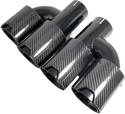 1Pair H Style Dual Outlet Muffler Tip Black Stainless Universal Performance Carbon Fiber Exhaust Tip Compatible For BMW M2 M3 M4 M5IN 70MM-OUT 105MM