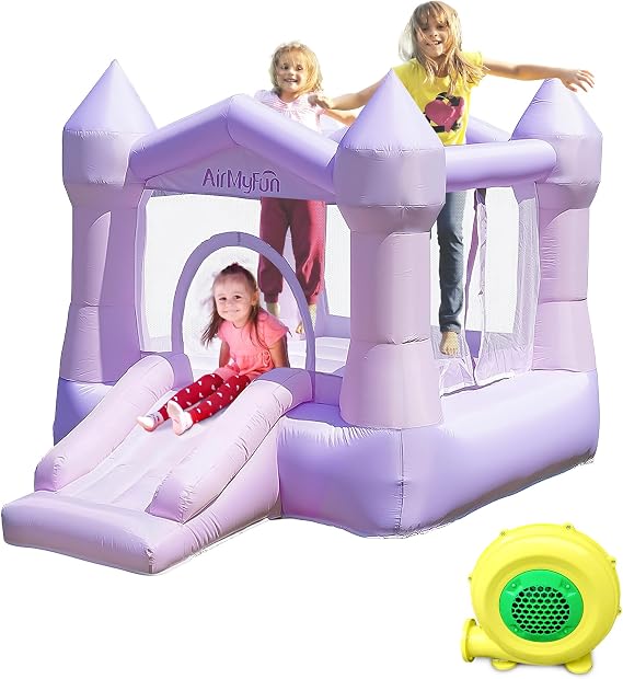 AirMyFun Bounce House with Blower - Dreamy Pink Castle for Kids 3-8, Indoor Outdoor Inflatable Bounce House with Slide, Jump Area Toddler Bounce House for Backyard