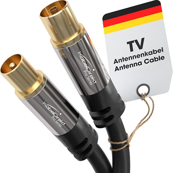 KabelDirect – 4K Antenna Cable, Coaxial Cables – 2m – TV Cable for Digital and Analog TV, Metal Connectors – available from 0.5-20m (From Plug to Female End, for DVB-C/DVB-T/DVB-S, black)