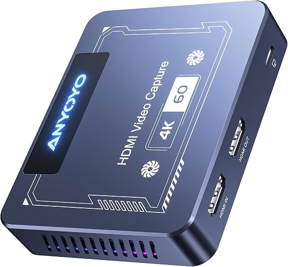ANYOYO 4K@60Hz HDMI Capture Card, USB3.0 Game Capture Video, 4K@60FPS HD Recording, High-Speed Data Transfer, Game Capture,Video Capture Applicable for Live Streaming, Screen Sharing
