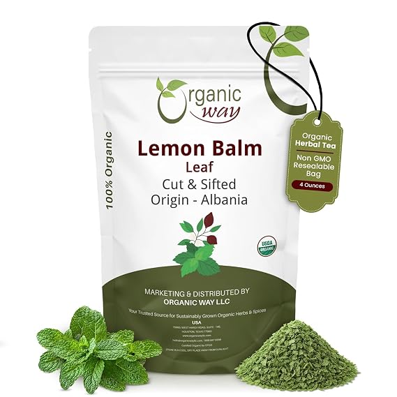 Organic Way Lemon Balm Leaf Cut & Sifted - Herbal Tea (4 Oz) | Melissa officinalis - European Wild-Harvest, USDA Organic & Kosher Certified; Non-GMO & Gluten free - Origin Albania