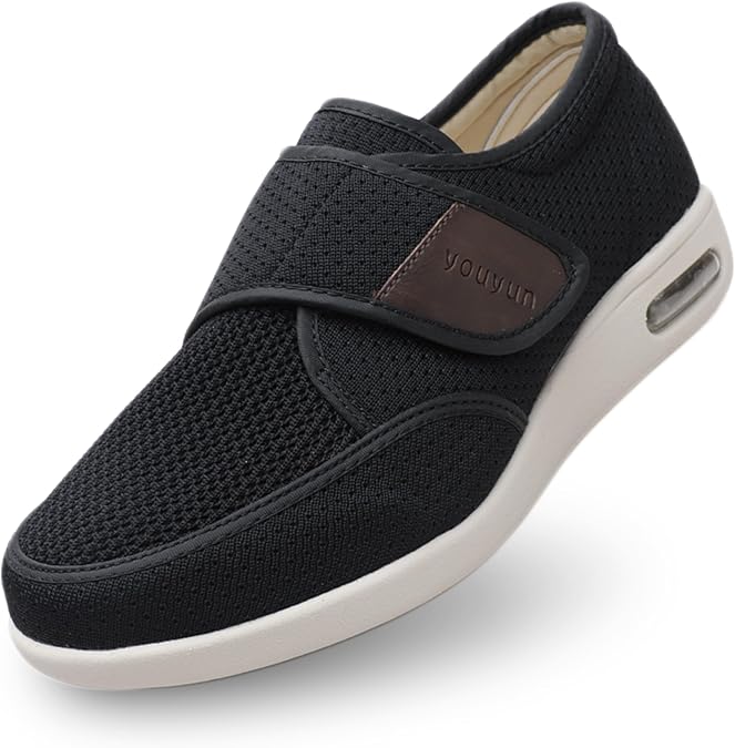 Diabetic Shoes for Men Wide Width Elderly Men's Diabetic Shoes Adjustable Closure Breathable Lightweight Non Slip Air Cushion Sneakers for Swollen Feet Edema