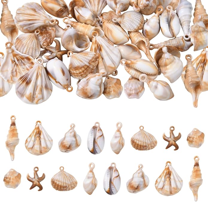 48Pcs Assorted Beach Charms for Jewelry Making Bulk Ocean Shell Summer Charms Acrylic Seashell Starfish Pendants for Earring Bracelet Necklace Decor DIY Accessories
