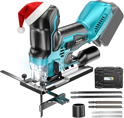 Ecarke Cordless&Brushless Jig Saw Compatible With Makita 18V Battery, 3800RPM, 7 Speeds Dial Control, Free-Tool 45 Bevel Cuts, 4 Orbital Action, Dust Blows and 6 Blades For Cutting Only Tool