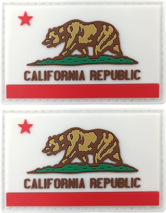JBCD California Flag Patch Tactical PVC Rubber Hook and Loop Fastener Patch, 2 Pack