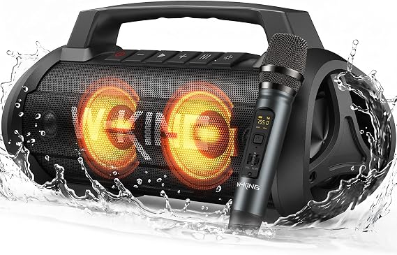 W-KING Portable Bluetooth Speaker with Wireless Microphone, Loud Karaoke