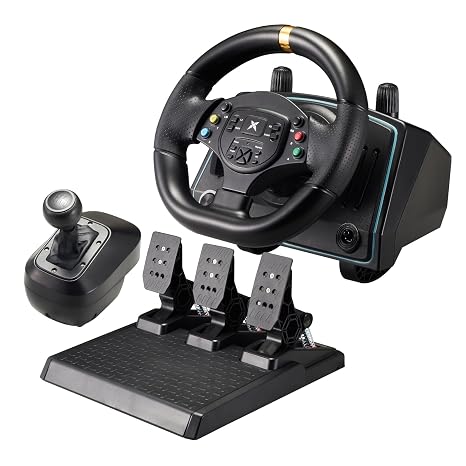 DOYO Gaming Steering Wheel with Pedals and Shifter, 1080 Racing Wheel, Hall Effect Pedals, Vibration Feedback, Paddle Shifters, Steering Wheel for PC/Xbox One/Xbox Series X/PS3/Switch - Plug & Play