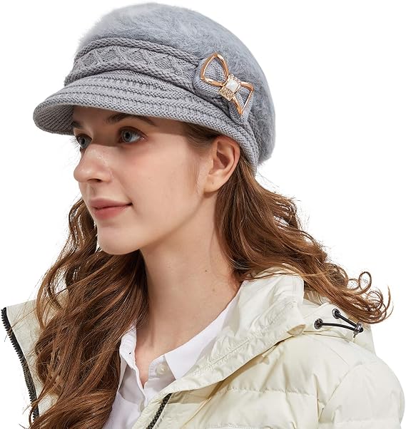Surblue Lady Knit Newsboy Cap Beret Hats s Crystal Bow Angora Plush Winter Beanie Crochet