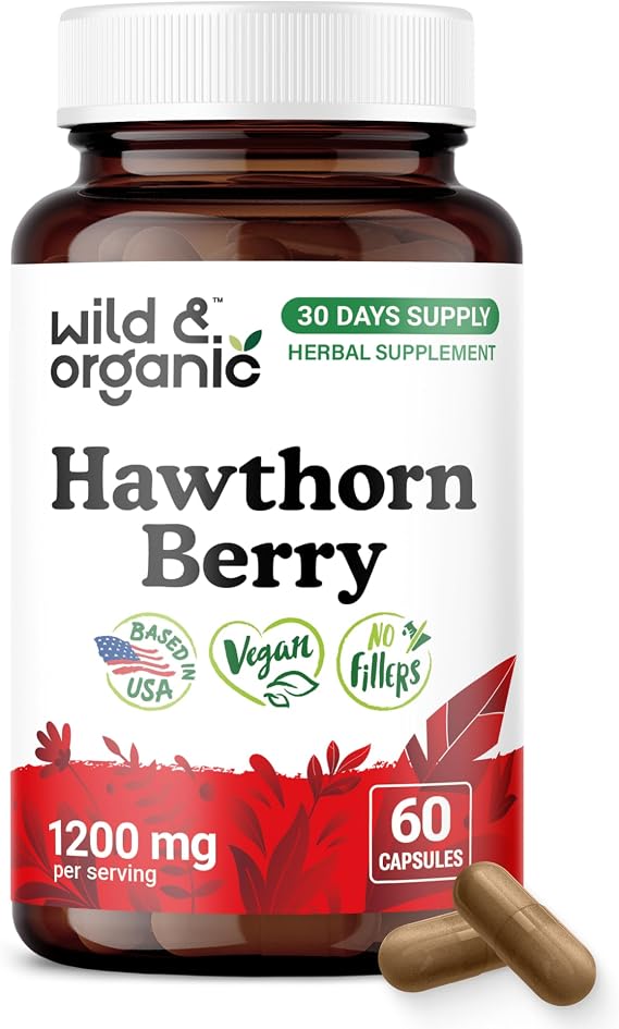 Wild & Organic Hawthorn Berry Capsules 1200mg - Overall Support - 60 Count