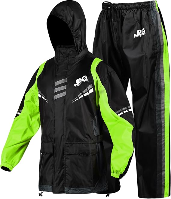 J.A.G. Motorcycle Rain Suit for Men & Women - 2 Pieces Waterproof Rain Jacket & Pants | Reflective Rain Coat with Hoodie