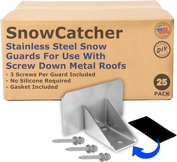 SnowCatchers Stainless Steel 25 pcs Snow Guards w/Screws for Metal Steel Roof