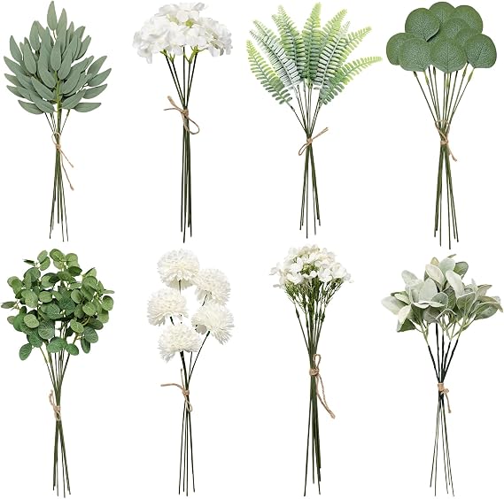 Betylifoy Pack of 65 Artificial Branches Artificial Flowers Eucalyptus Decoration Artificial Flowers Artificial Plants Green Leaves Hydrangea Flowers for Wedding DIY Bouquet Table Centrepiece Flower Arrangement