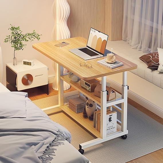 Bedside Table, Elevating Table with Casters, Side Table, Height Adjustment 23.6 - 35.4 inches 60 - 90 cm, Work Table, Computer Desk, Nursing Care Table, Office Desk, Home Work, Telework, Study