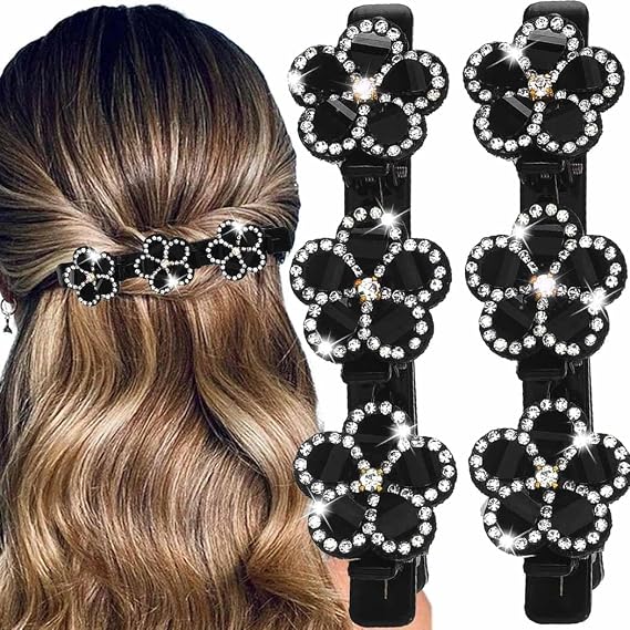 Braided Hair Clips Sparkling Crystal Stone Braided Hair Clips for Women Rhinestone Duckbill Hairpin 2Pcs