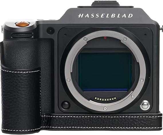 X2D 100C Camera Case, BolinUS Handmade Genuine Real Leather Half Camera Case Bag Cover for Hasselblad X2D 100C Camera Bottom Opening Version + Hand Strap (Black)