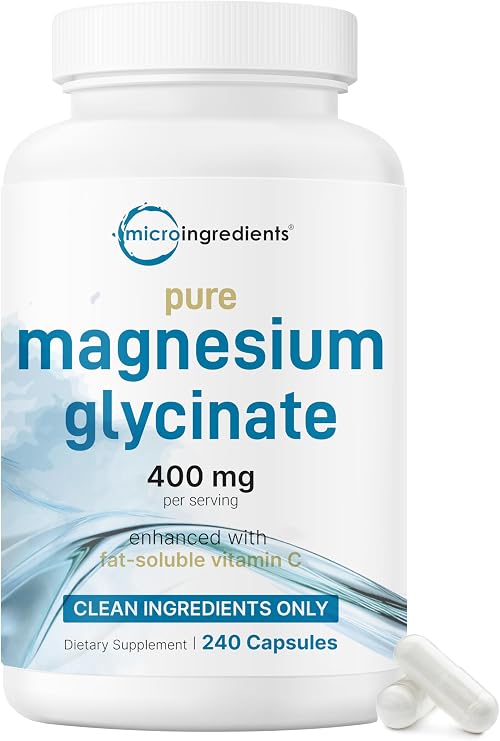 Micro Ingredients Pure Magnesium Glycinate 400mg Per Serving, 240 Capsules | Chelated Mineral Supplements with Elemental Form | Non-GMO, Filler Free