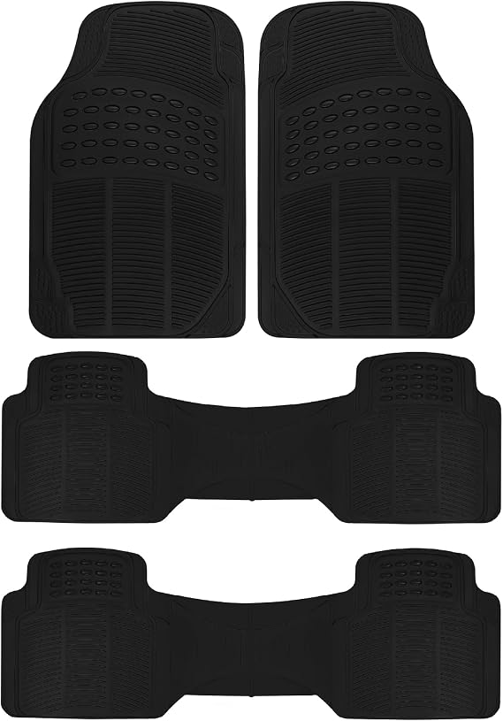 BDK 3-Row ProLiner Original Heavy Duty 4pc Front & Rear Rubber Floor Mats for Car SUV Van (Fits 3rd Row Vehicles) - All Weather Protection Universal Fit (Black)