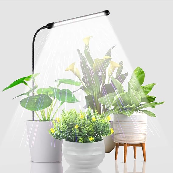 Grow Light for Indoor Plants Growing, 6000K Full Spectrum Gooseneck Plant Lamp for Seedings Succulents Small Plants, Auto On/Off Timing & 5 Dimming, 1-Pack