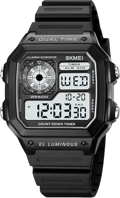 Mens Digital Watch Waterproof Watches for Women Men's Wristwatch | Retro all black Watch digital,Dual time Date Stopwatch Timer,Water Resistant casual fashion sport wrist watches for woman men