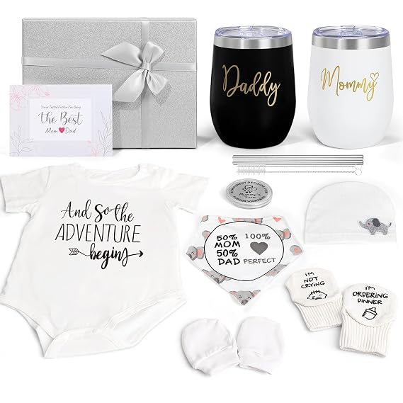New Mom Gifts for Women, Top Pregnancy Gifts for New Parents Gender Reveal Gifts with Mom and Dad Tumbler Set for First Time Moms, Expecting Parents to Be, Gender Reveal, Baby Shower... (Grey)